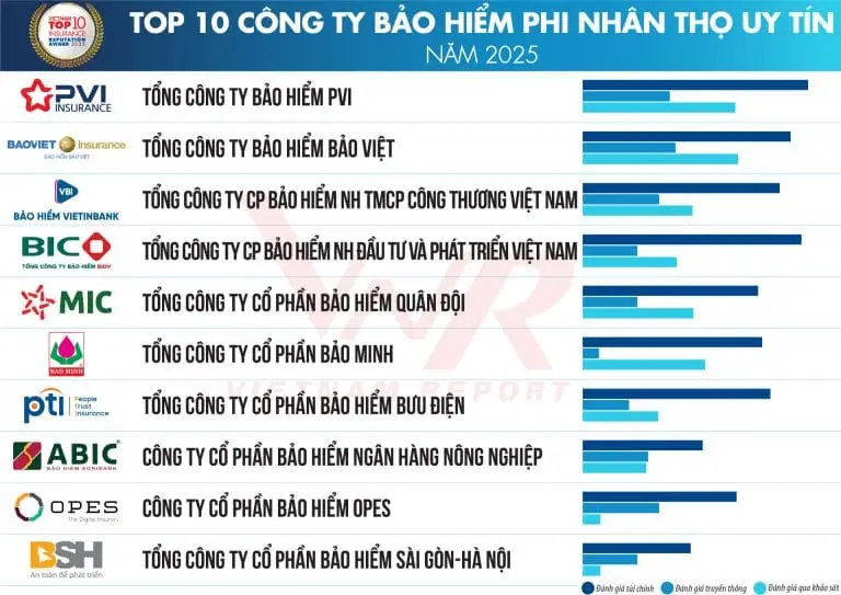 Bảng xếp hạng 10 công ty bảo hiểm phi nhân thọ uy tín nhất Việt Nam năm 2025 – theo đánh giá khách hàng và năng lực bồi thường